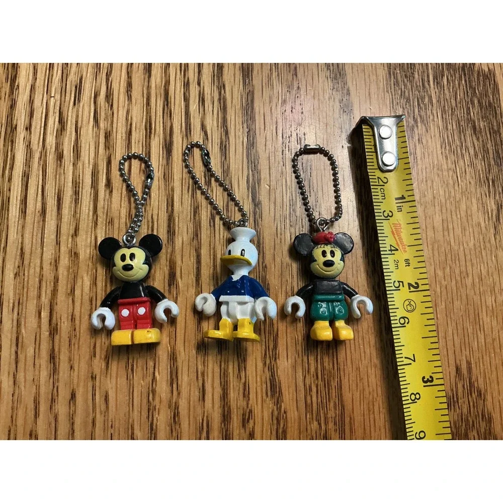 Vintage Disney Keychain Set Mickey Minnie Donald Duck Block Figure Charms 3pc